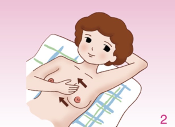自我乳房檢查步驟2。