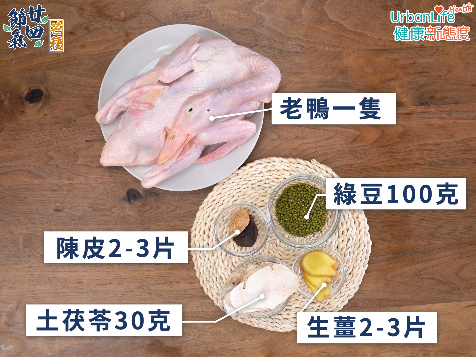 綠豆土茯苓老鴨湯材料。
