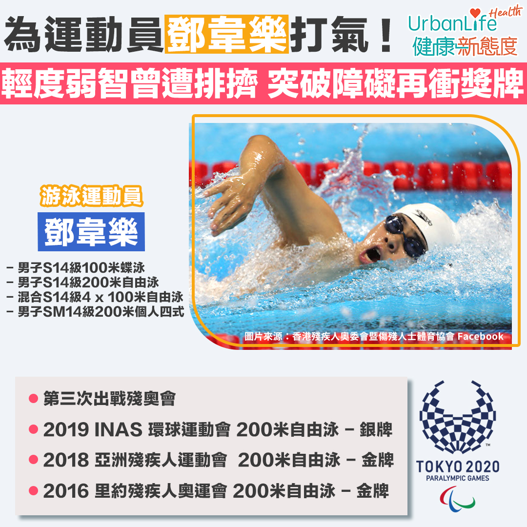 6歲時被醫生評為輕度弱智的港隊「飛魚」鄧韋樂,曾遭同學欺凌,即使受到旁人異目亦無阻韋樂對游泳的熱誠