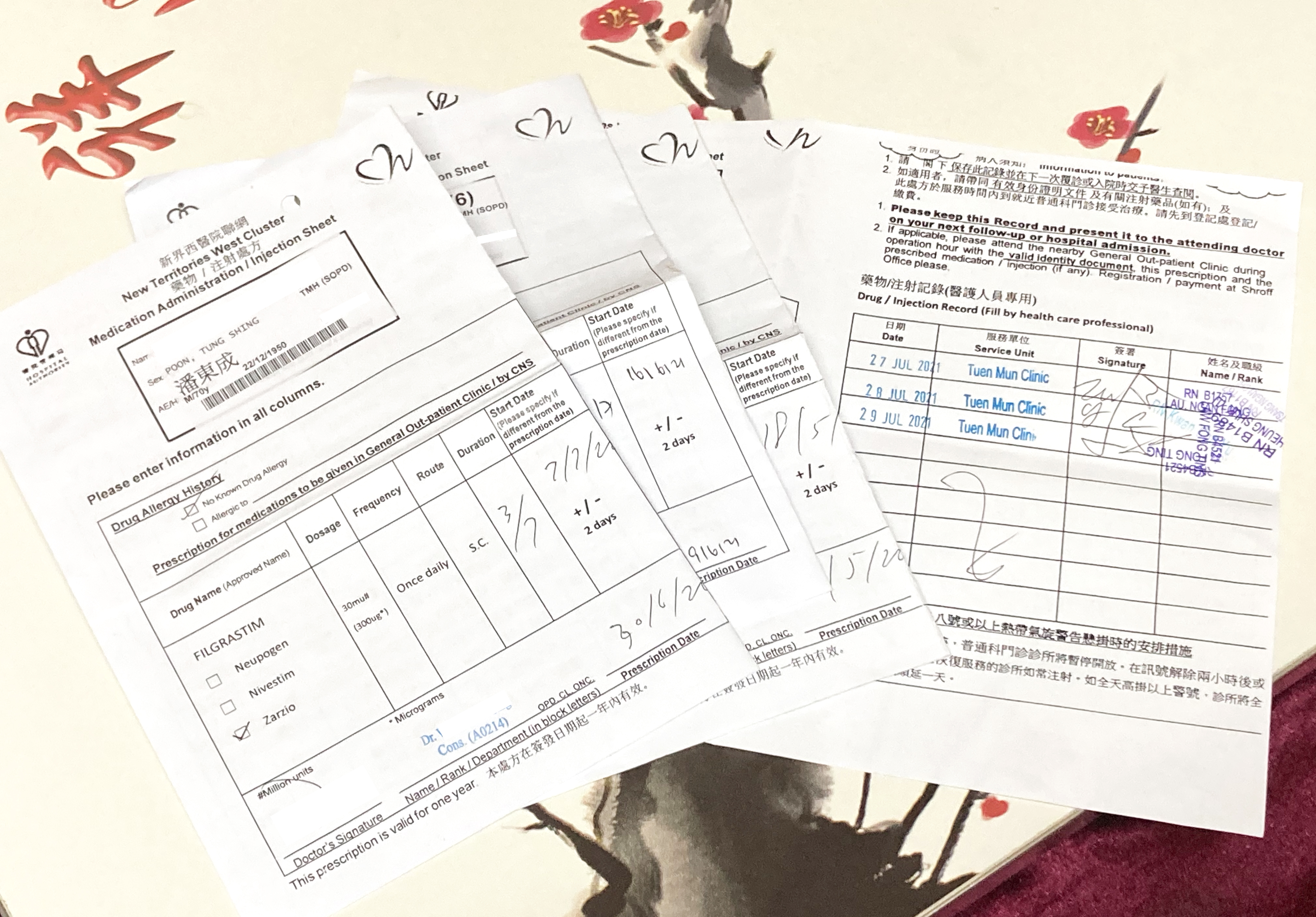 間皮瘤的治療通常包括手術、放射線療法,及化學療法。潘東成確診後暫時每月也須化療。