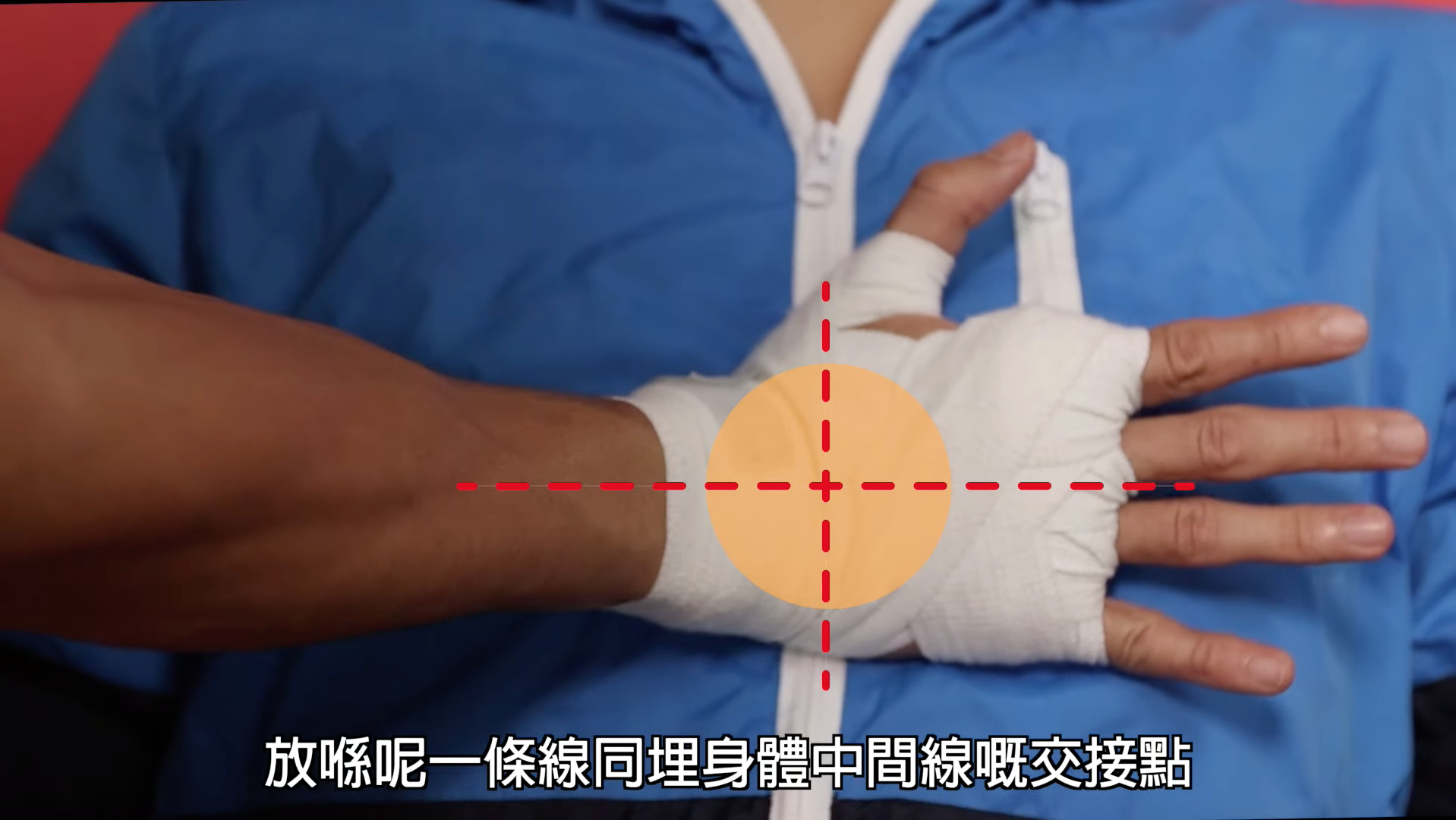 把手放在線跟身體中間的交接點