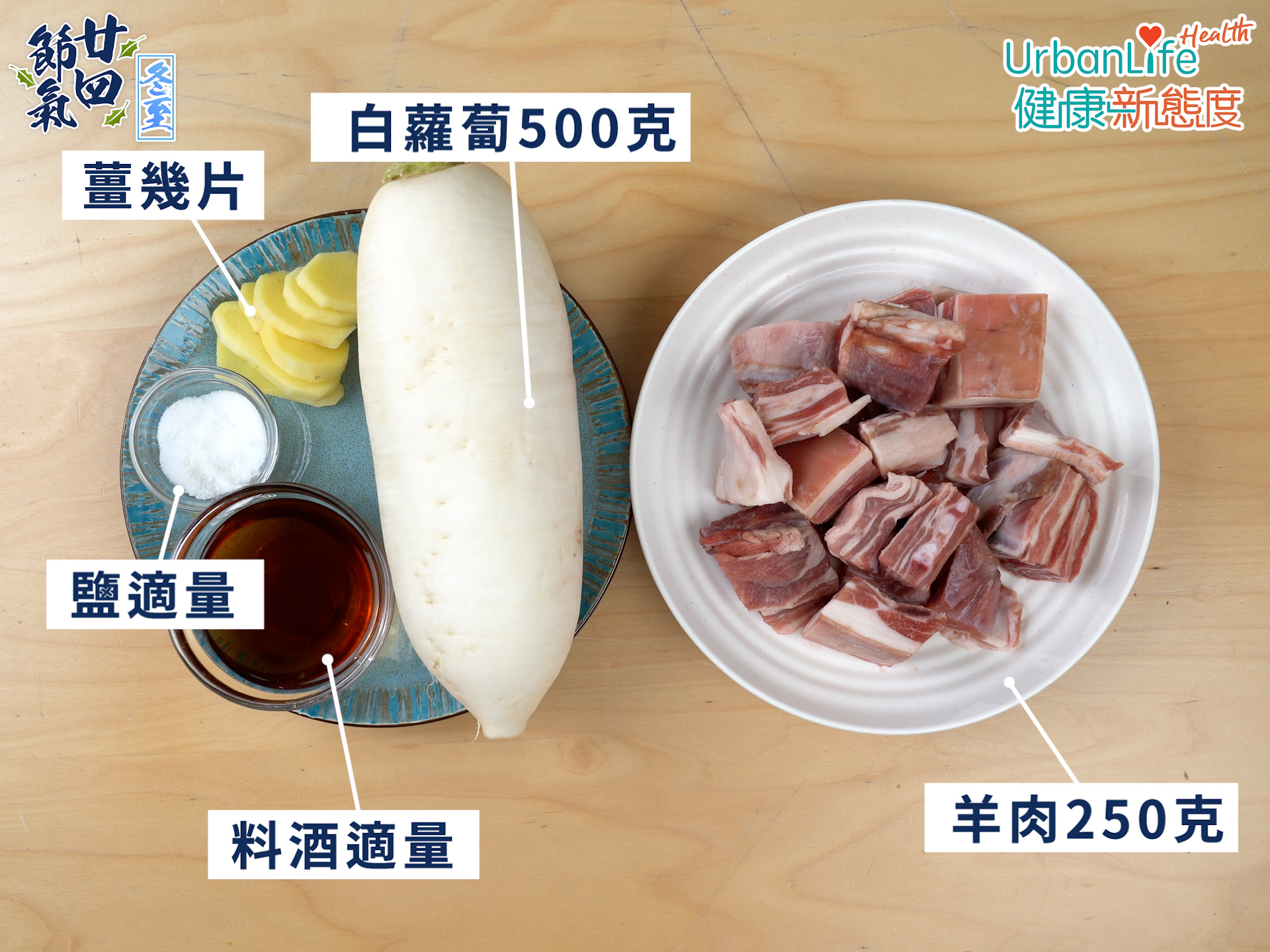 羊肉燉蘿蔔材料。