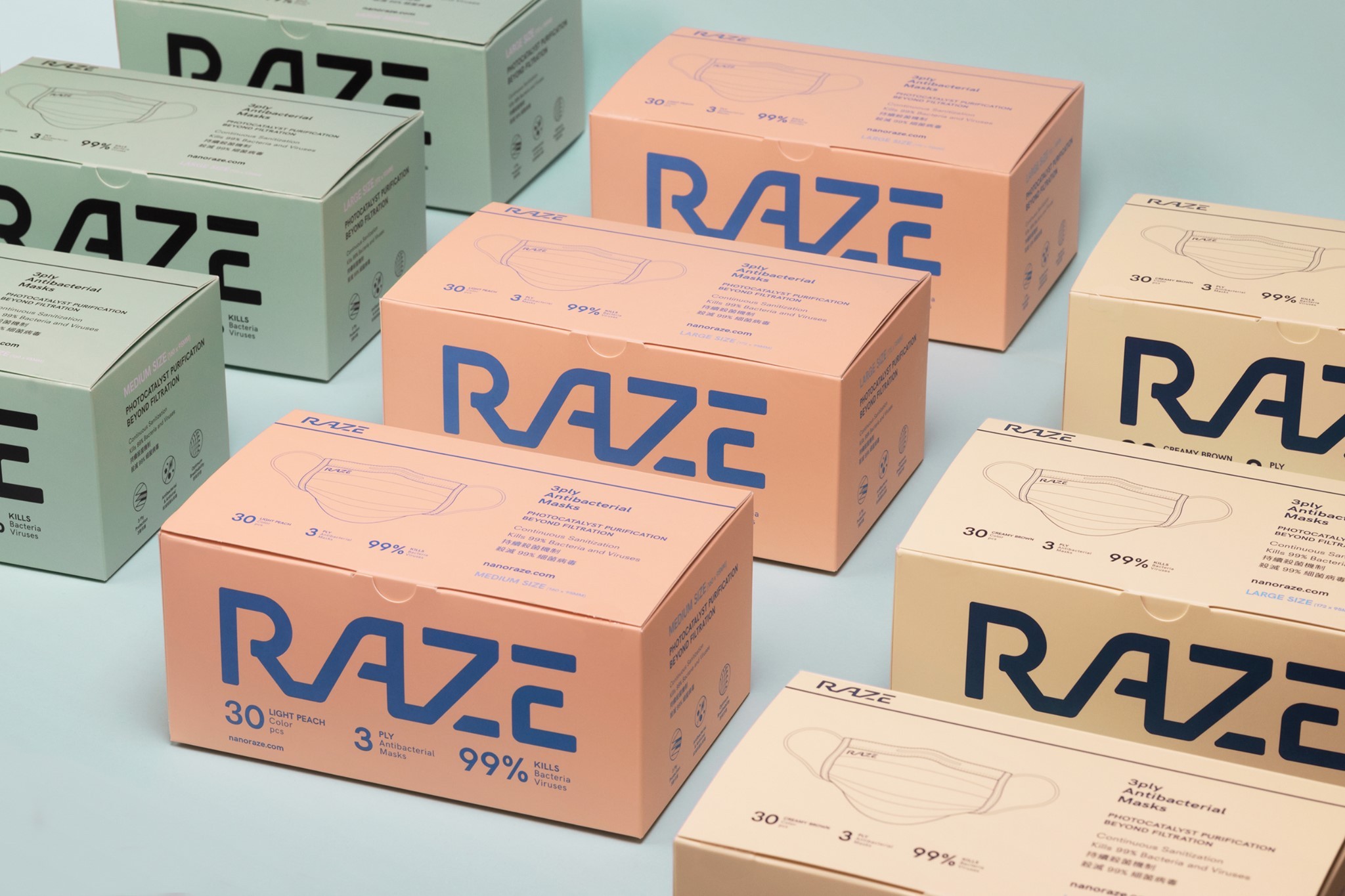 Raze在口罩內層,用上了光觸媒抗菌層。