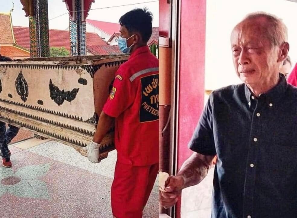 火化當天,Janwatchakal在一旁痛哭流淚,並和妻子做最後道別。