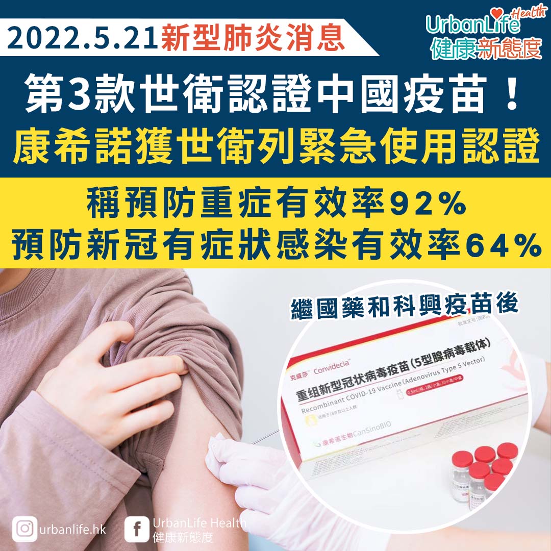 康希諾新冠疫苗獲世衛列緊急使用認證。