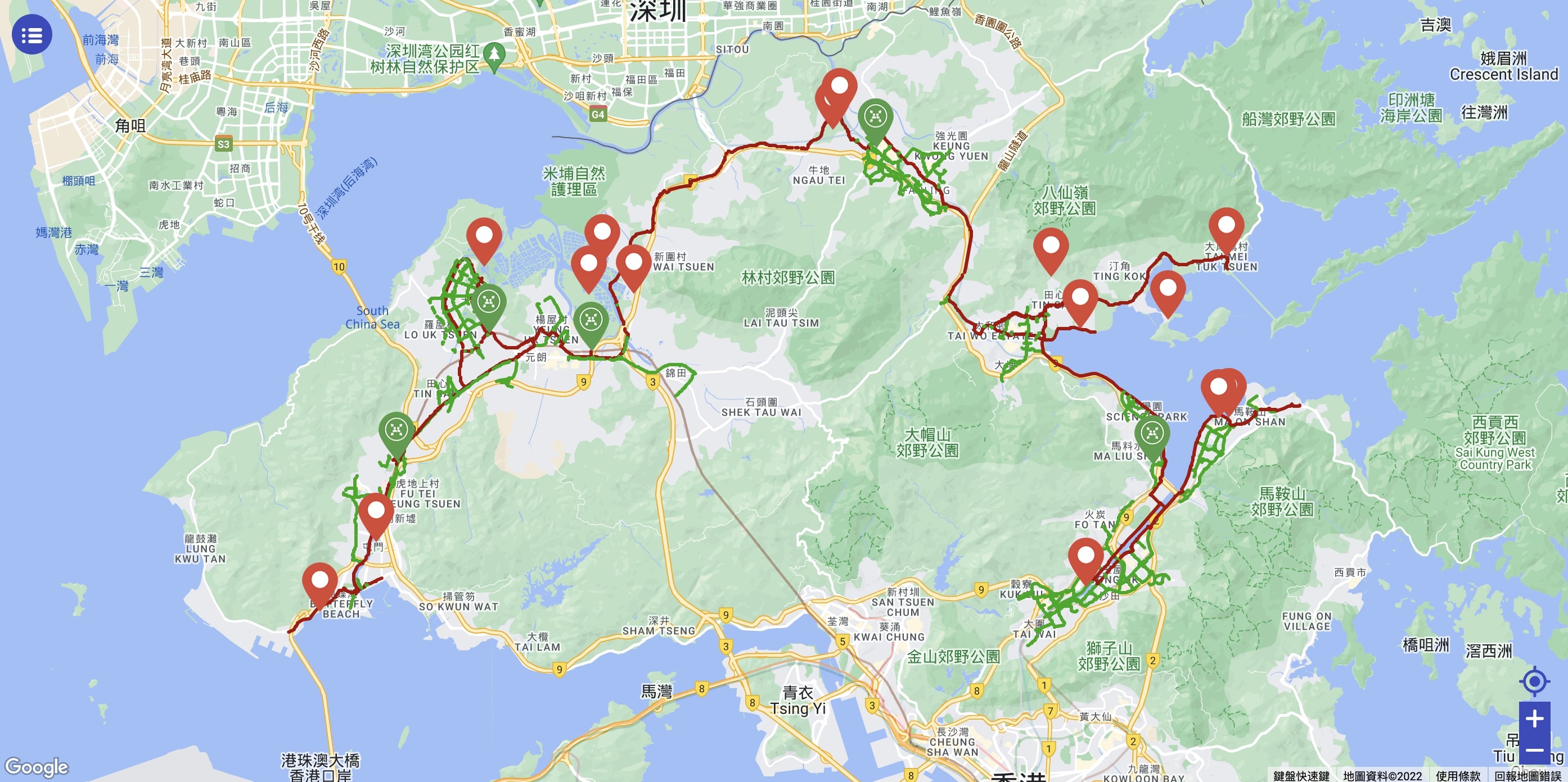 超級單車徑網絡西起屯門,途經元朗、上水、粉嶺、大埔和沙田,東達馬鞍山。