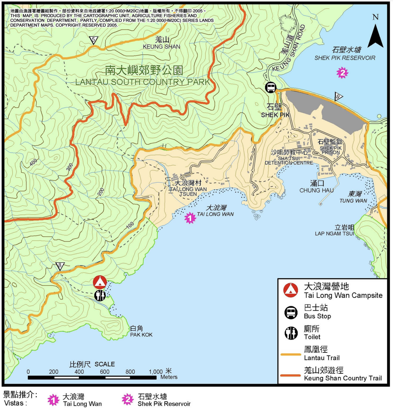 下車後步行約30分鐘，便可抵達大浪灣營地。