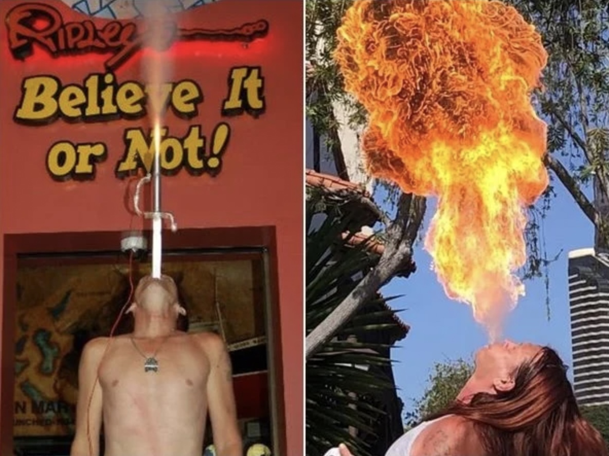 Nelson稱自己是世界上唯一表演過「火箭噴射式吞劍」的人。