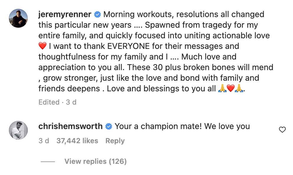 一眾Marvel戰友留言打氣。