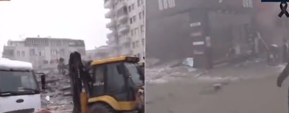 記者現場連綫播報途中身旁建築倒下全程被影片記錄下。