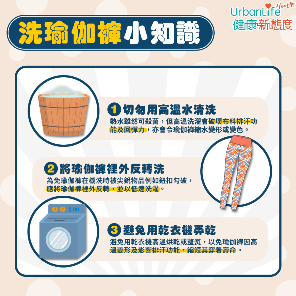 記得切勿用高溫水清洗瑜伽褲!