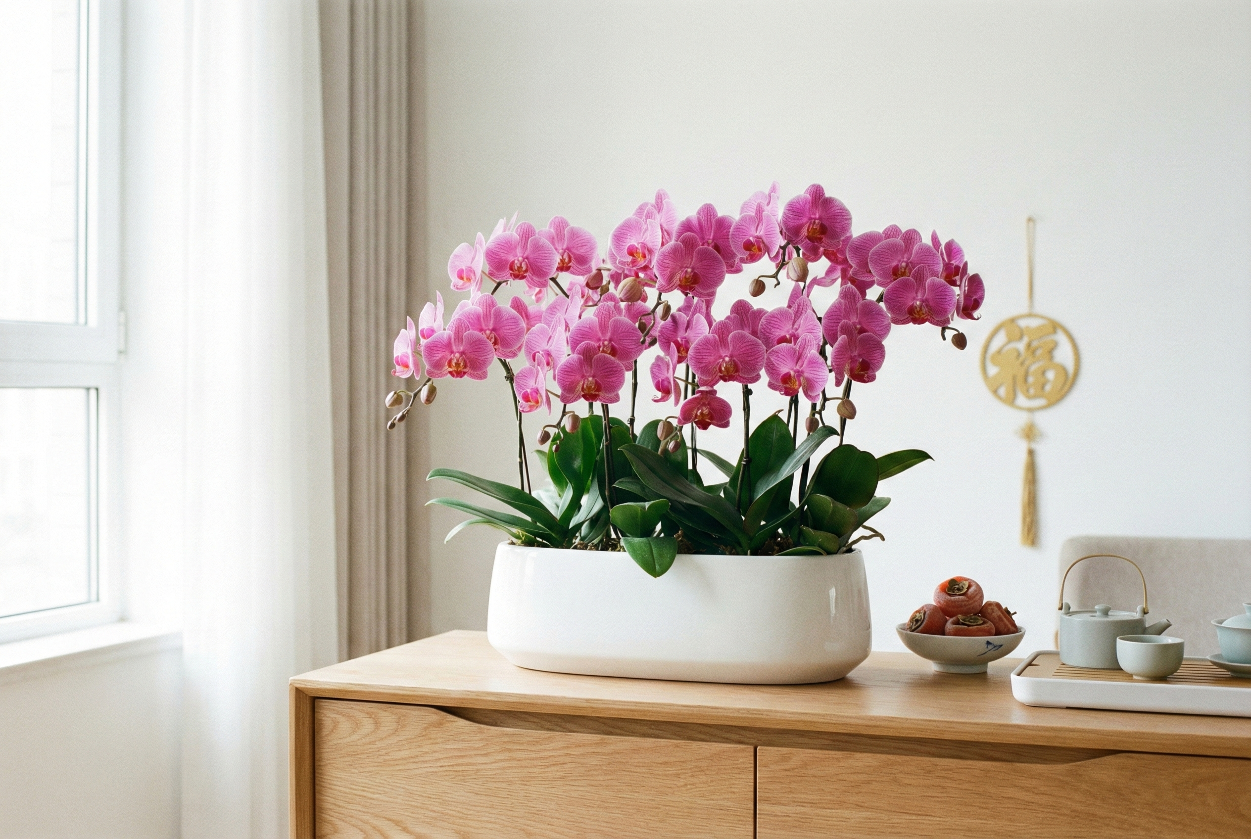 蝴蝶蘭色彩鮮豔、花姿優雅,象徵富貴吉祥,是新年家居和送禮的理想年花。