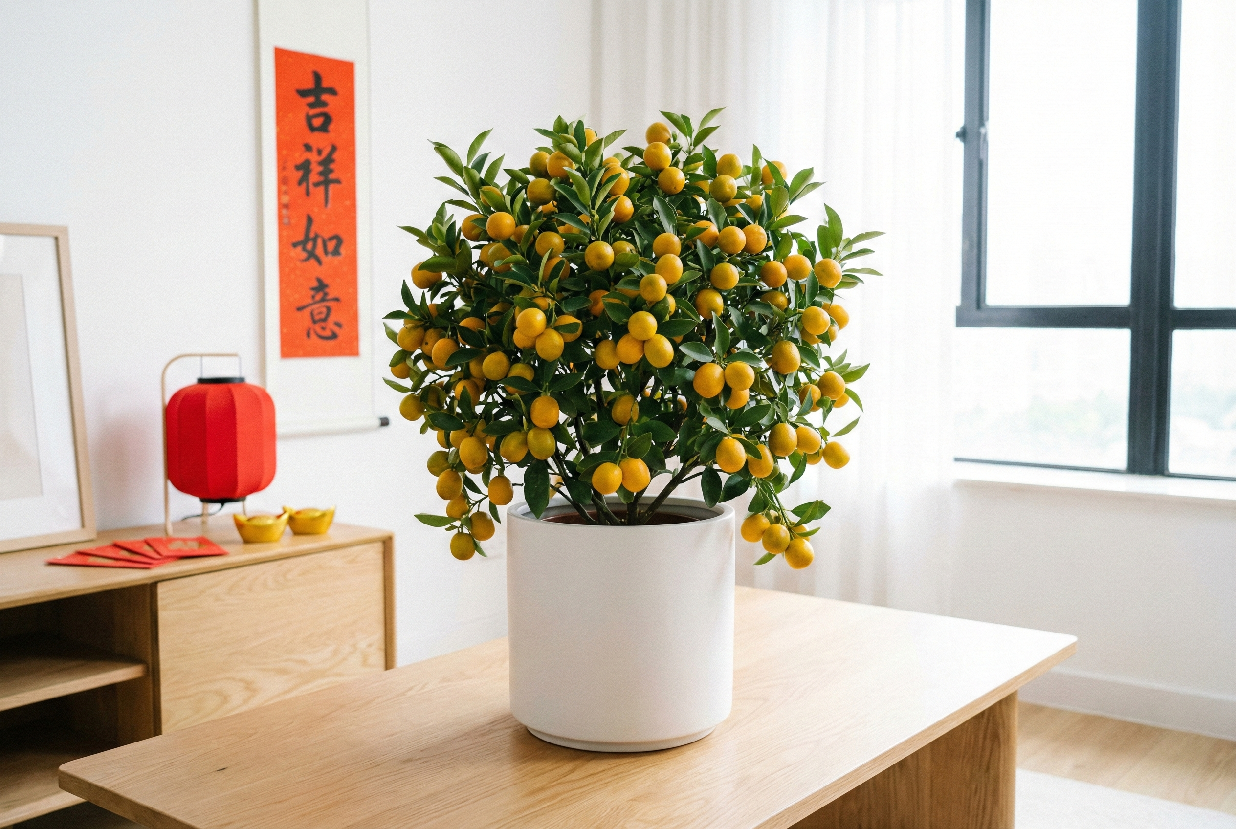 年桔金黃亮眼,象徵大吉大利與吉祥如意,是新年家居增添好運與喜慶的必備年花。