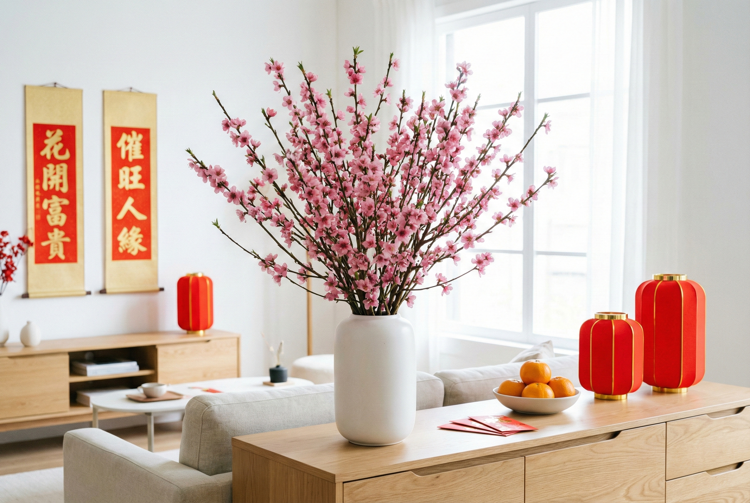 桃花淡粉迷人,象徵花開富貴與催旺人緣與姻緣,是新年增添喜慶與好運的必備年花。