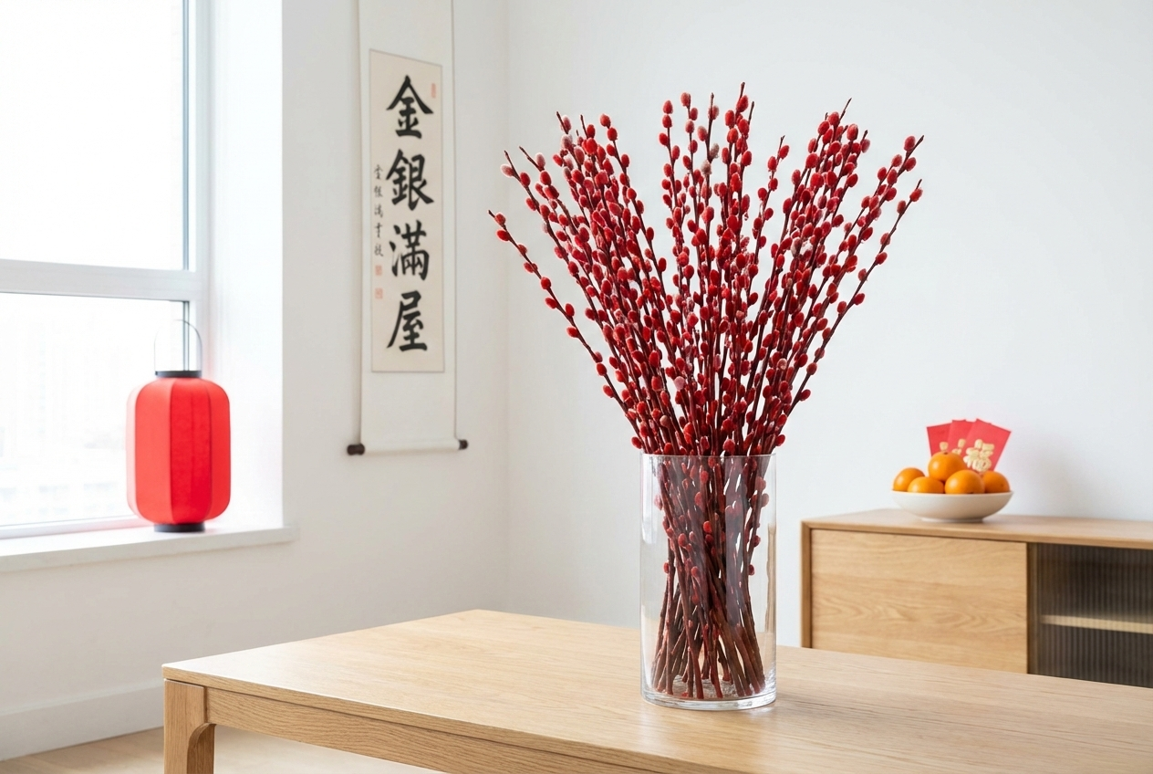 銀柳外觀獨特、生機勃勃,象徵招財進寶與金銀滿屋,是新年家居增添喜慶與好運的必備年花。