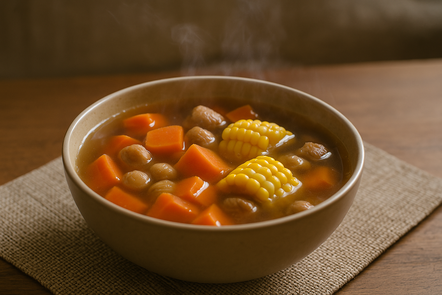 經典的紅蘿蔔粟米栗子素湯，清甜滋潤又有飽腹感，簡單食材即可煲出老少咸宜的養生湯品。