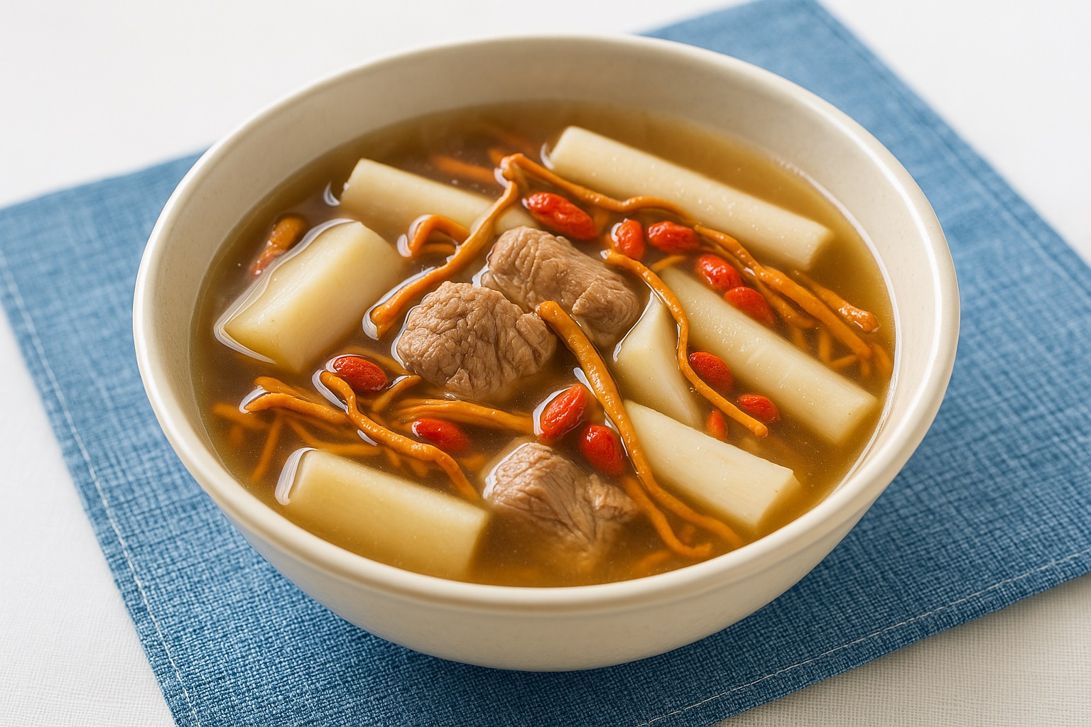 蟲草花淮山杞子廋肉湯食譜與做法。