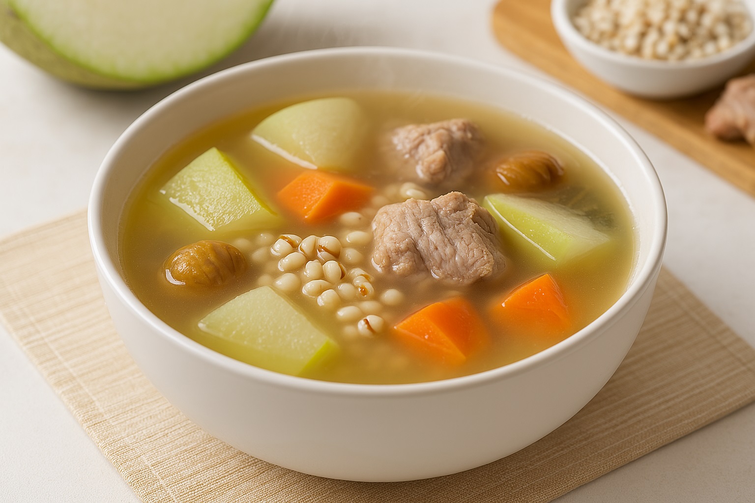 冬瓜薏米排骨湯是在盛夏廣受歡迎的清熱去濕湯水。