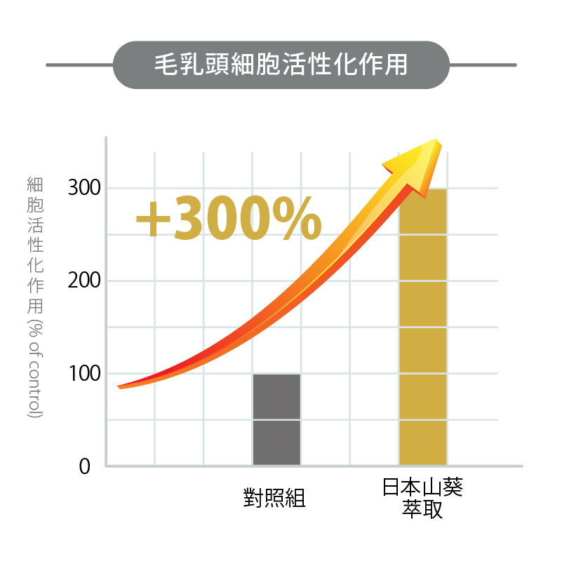 Kaminowa 法之羽生髮素含有神級生髮成分日本山葵萃取及豌豆芽萃取,科研實證有效刺激頭髮細胞生長力300%*。