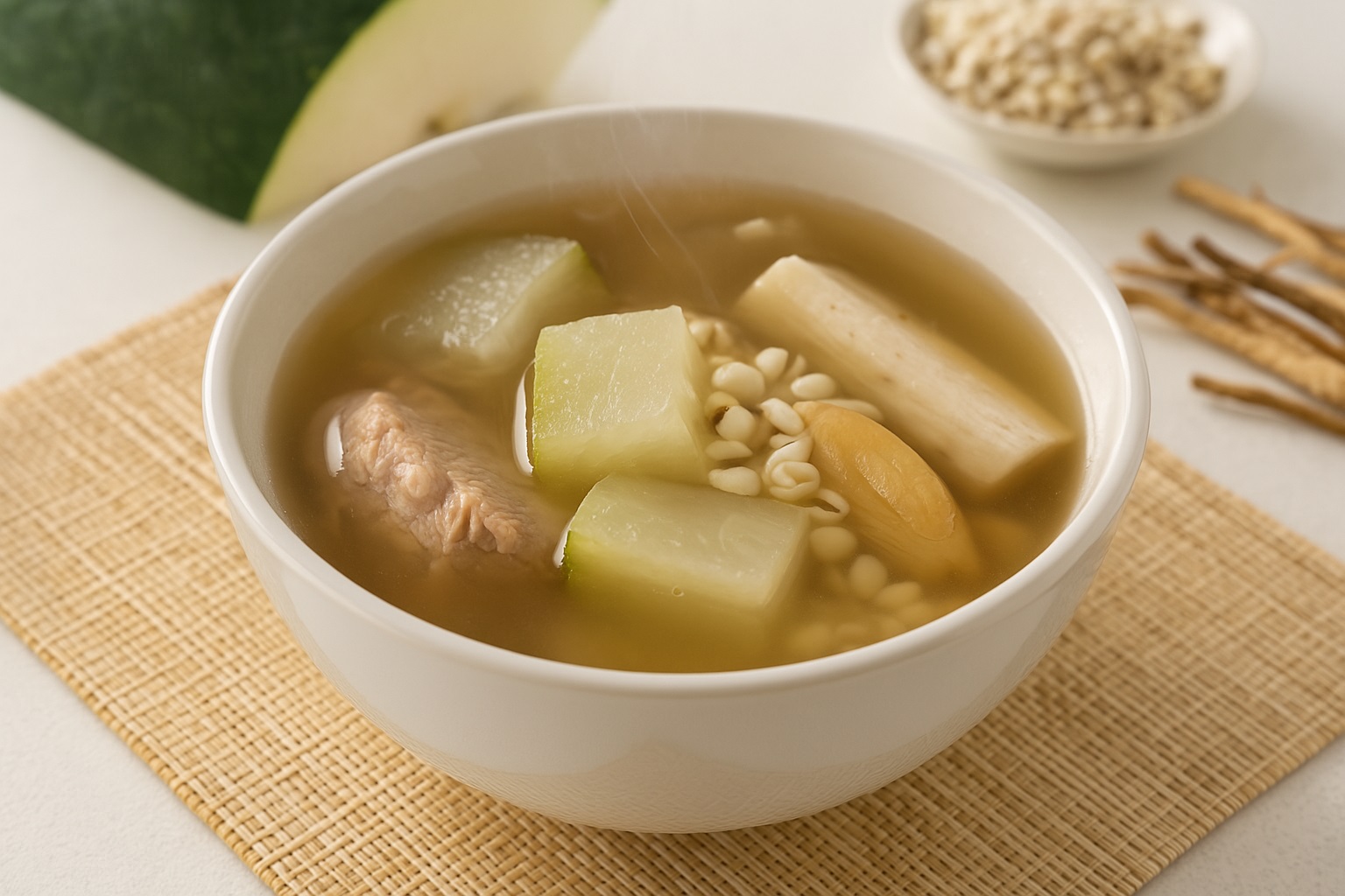 冬瓜薏米瘦肉湯是一款典型的祛濕清熱湯水，特別適合潮濕悶熱的氣候飲用。