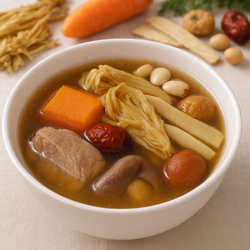 主要材料包含霸王花、淮山、鴨腎等乾貨,以及搭配增甜潤燥的無花果、蜜棗等食材。