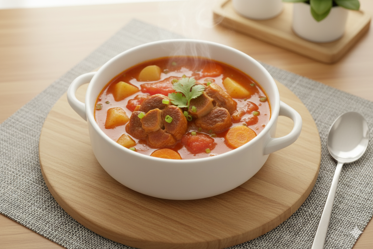 蕃茄薯仔牛尾湯結合了牛尾的膠質和蕃茄的酸甜,湯頭濃郁滋補,適合補身時飲用。