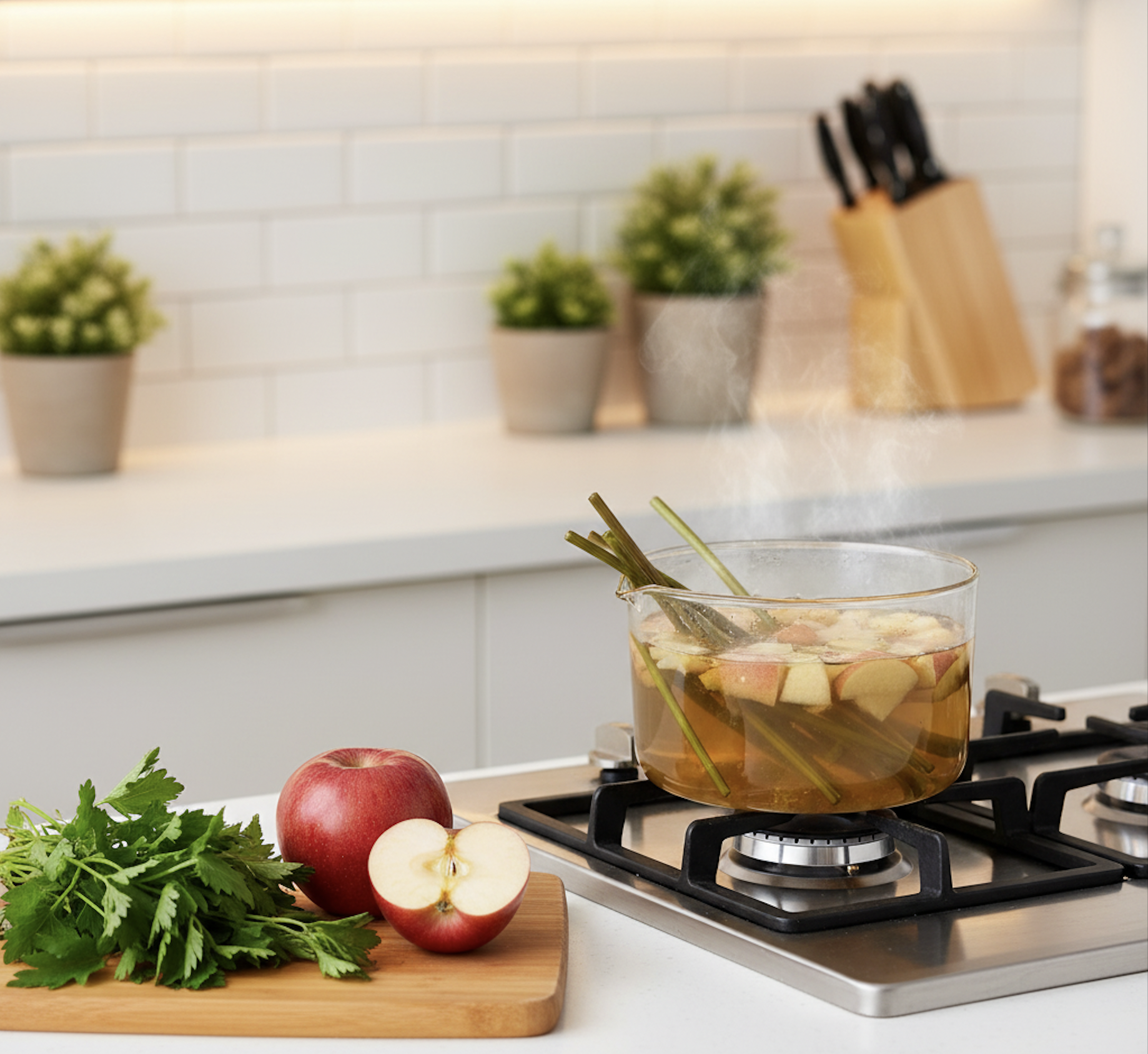 製作兩人份的魚腥草蘋果水只需準備250克魚腥草和2個蘋果(連皮去核),先將蘋果(和可選的雪梨、無花果)加水煲煮30分鐘,再加入魚腥草續煲10-15分鐘,過濾後即可享用。