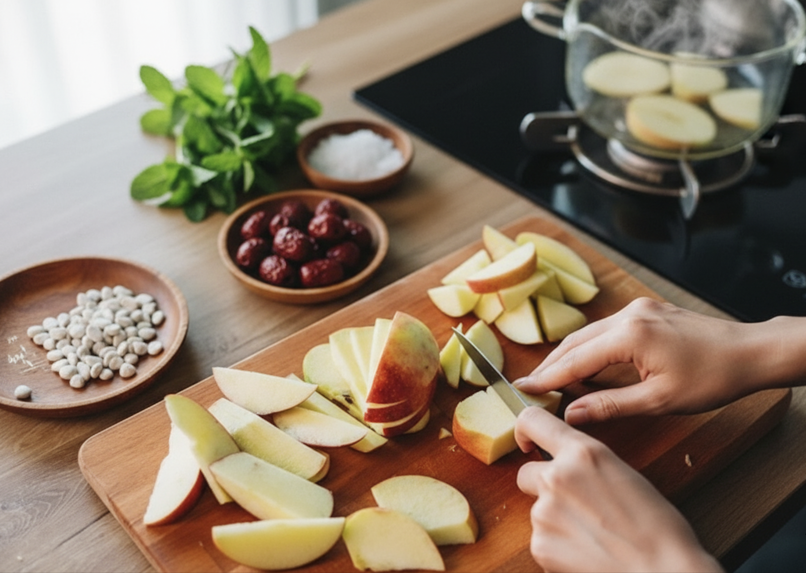 燉好的川貝燉蘋果應溫熱服用以達最佳效果，若以蜂蜜取代冰糖須燉好降溫後再加，且可將蘋果切小塊能縮短燉煮時間至約 30 分鐘。