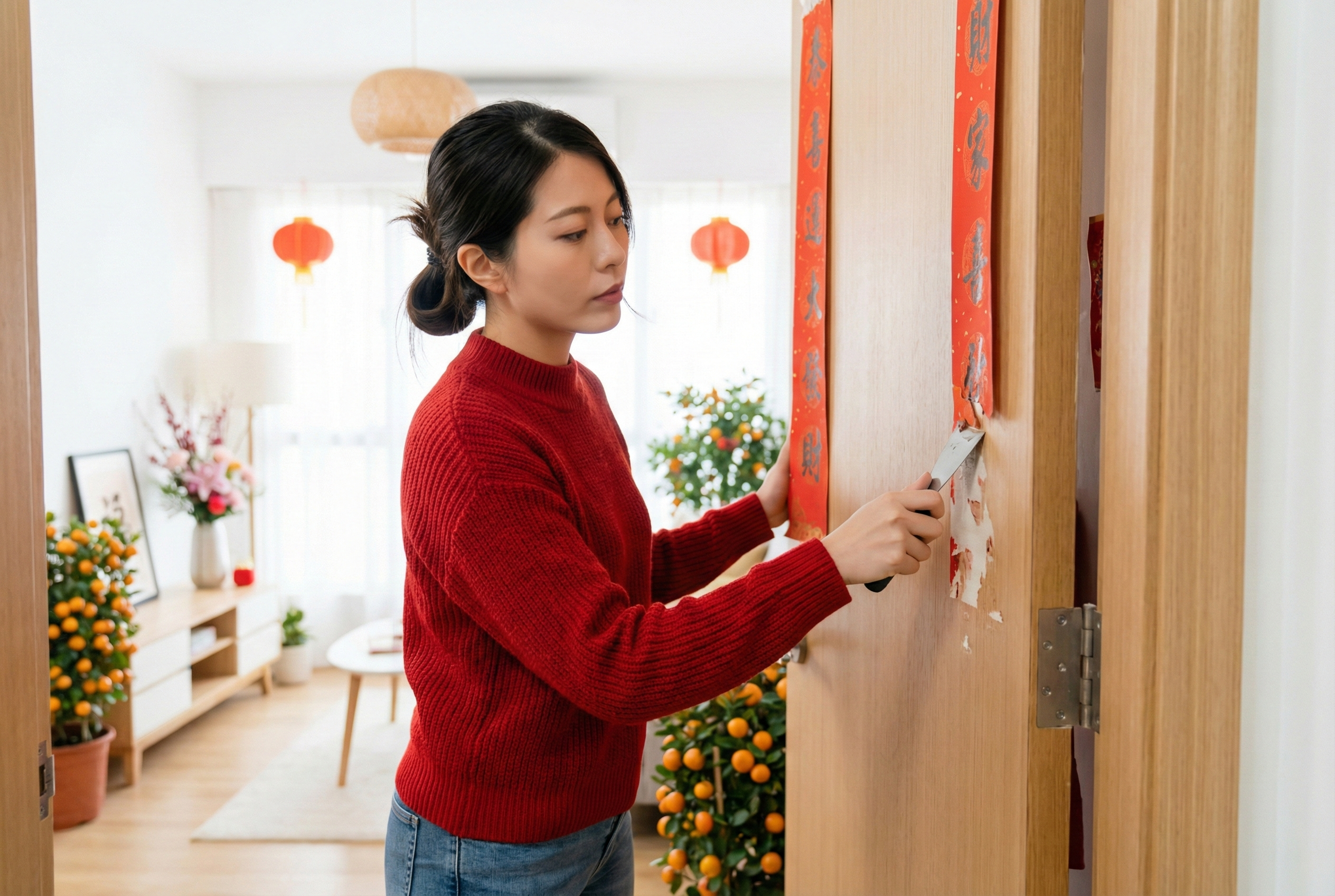 貼新揮春前,必須先拆除並清理舊揮春,象徵去舊迎新、為新年留出好運。