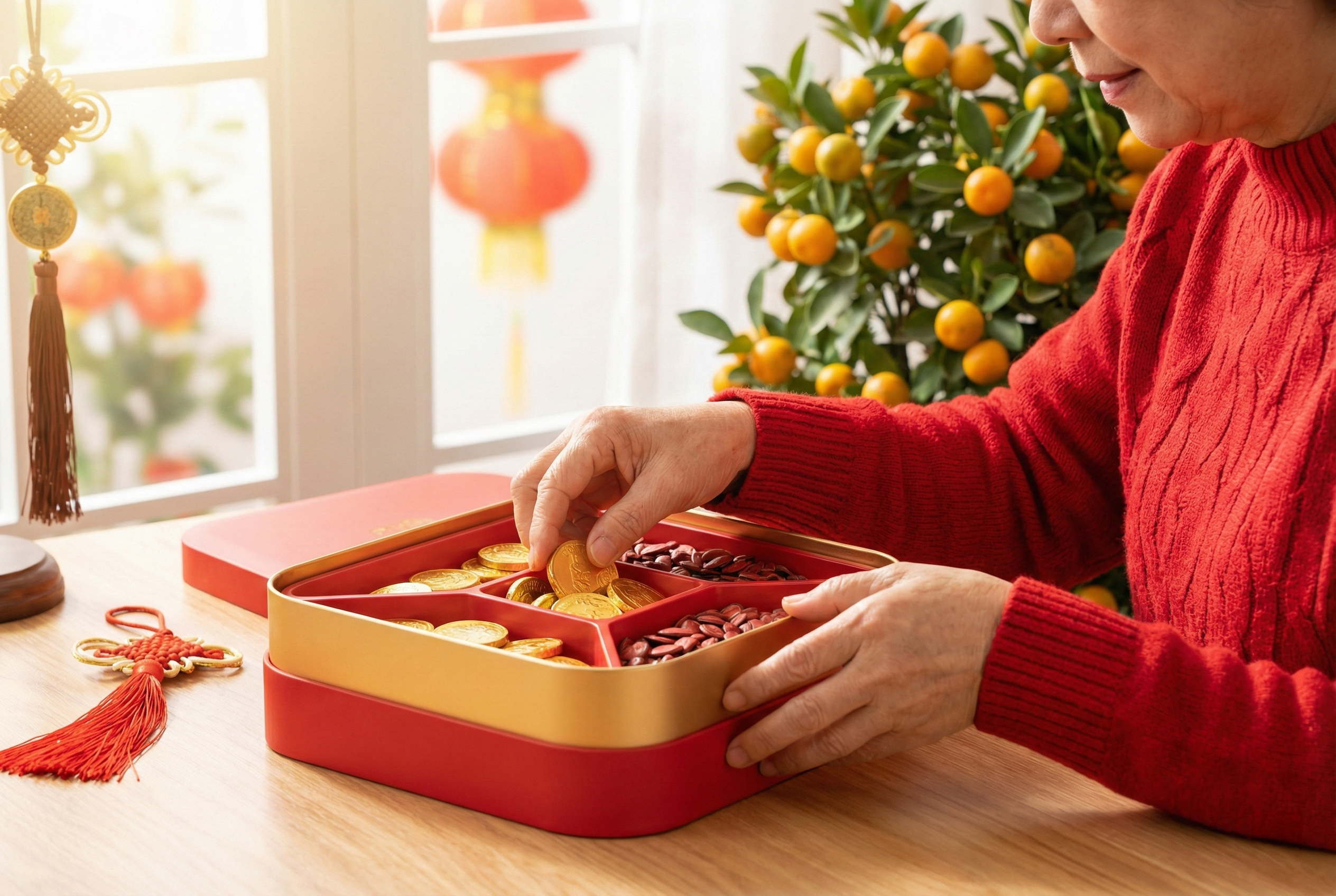 農曆新年，全盒不只是糖果容器，更象徵團圓、好運與甜蜜，每個細節都寓意吉祥。