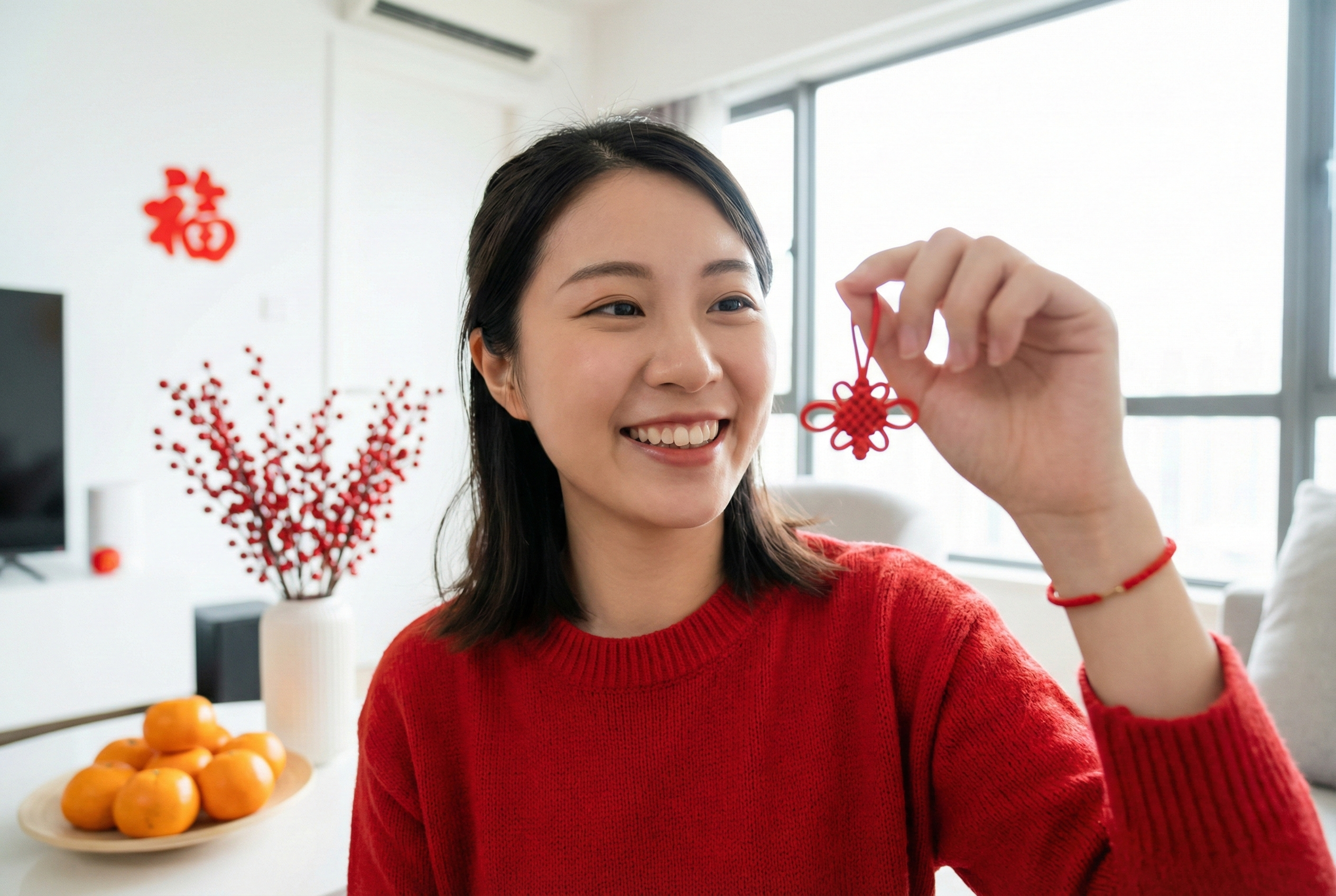 洗漱換上紅色或亮色衣物，佩戴紅繩配件，可迅速提升個人氣場與好運。