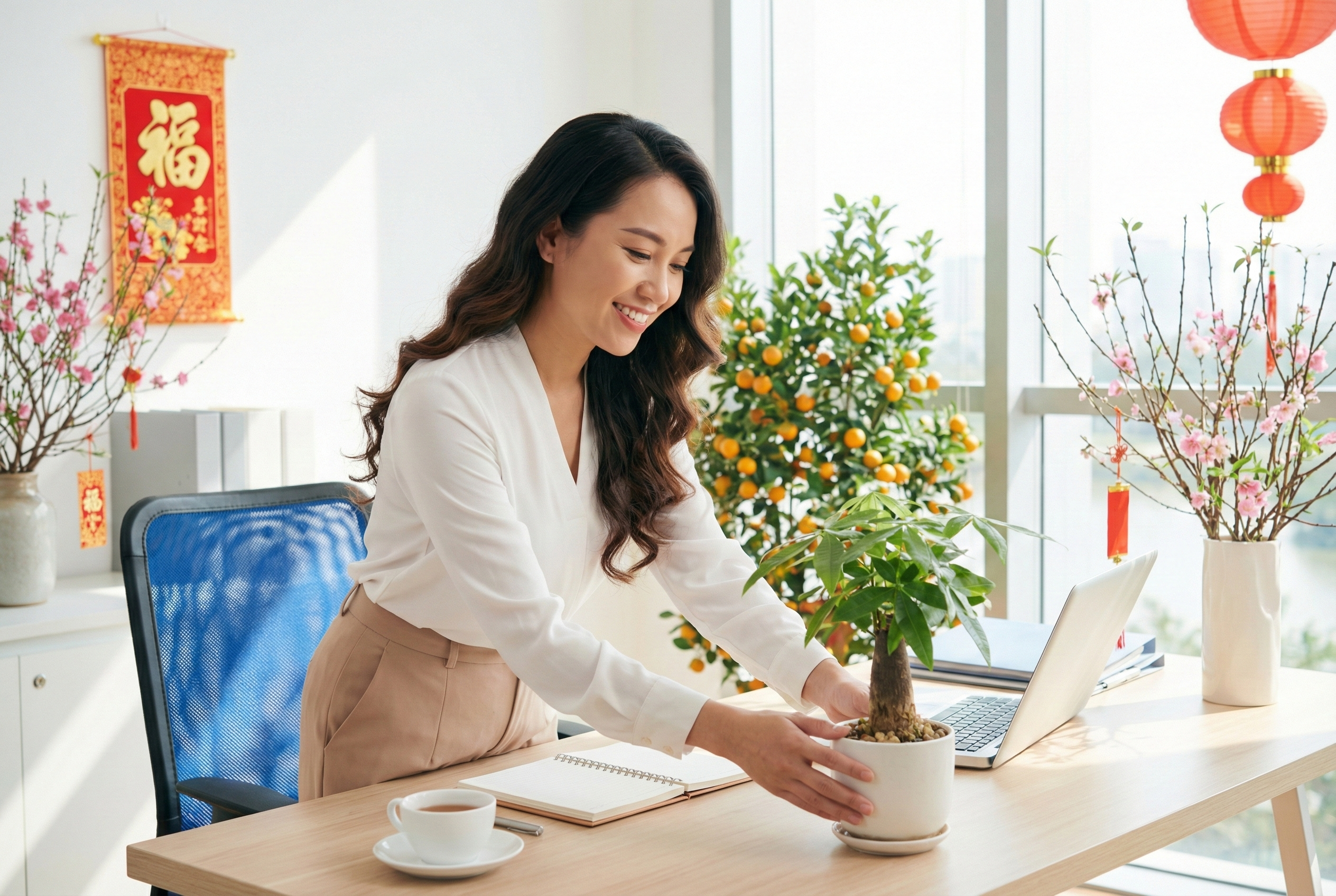 在辦公桌擺放小巧綠色植物，不僅增添生機與舒適感，也象徵事業穩健、財運累積，並有助舒緩壓力，保持工作生活平衡。