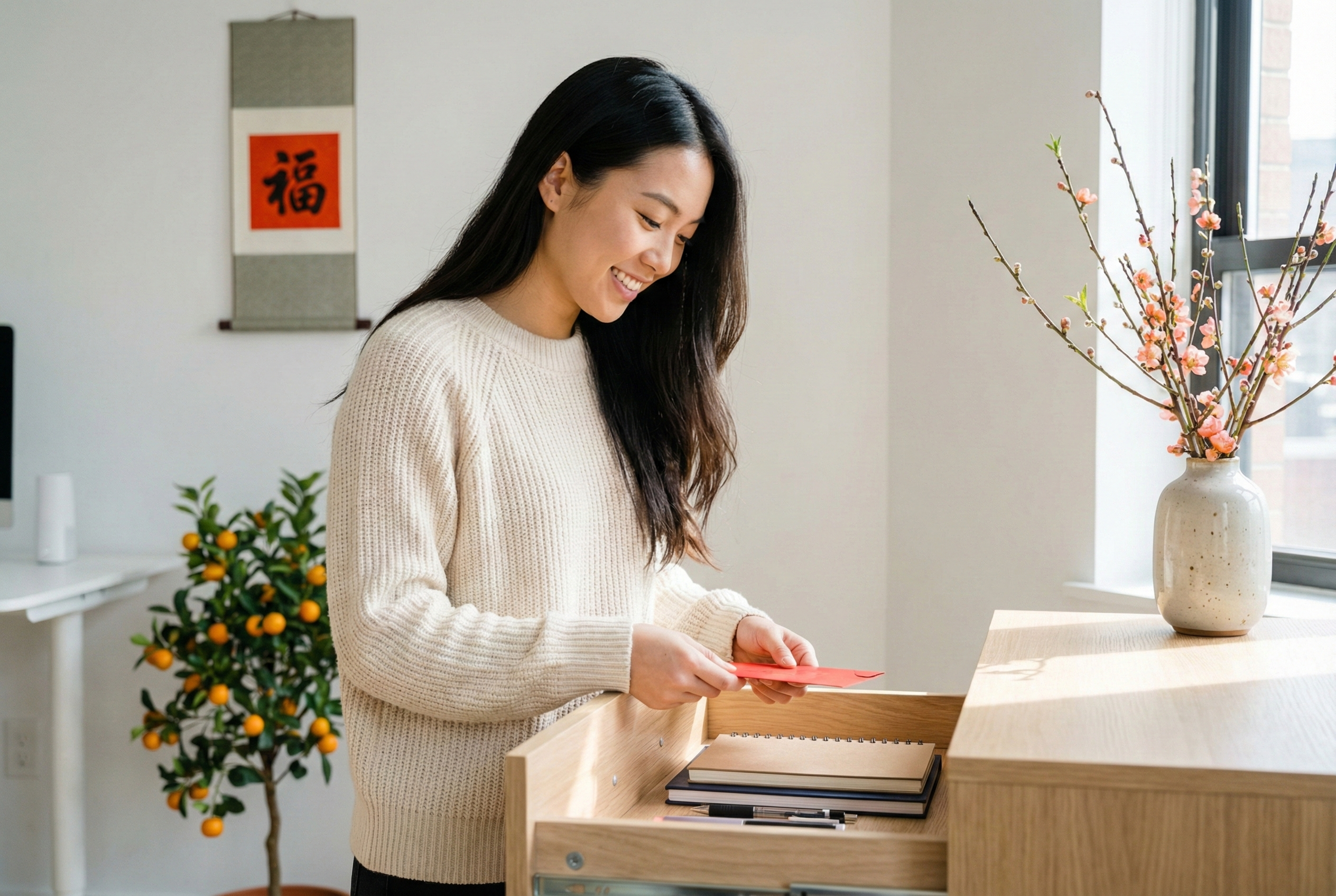 收工前在辦公桌抽屜放一封有現金的利是封，可聚財穩運，為新一年帶來穩定財運，不宜隨意取出。